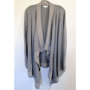 Johnny Was Gray Embroidered Waterfall Open Cardigan Sweater Sz S Cotton Cashmere